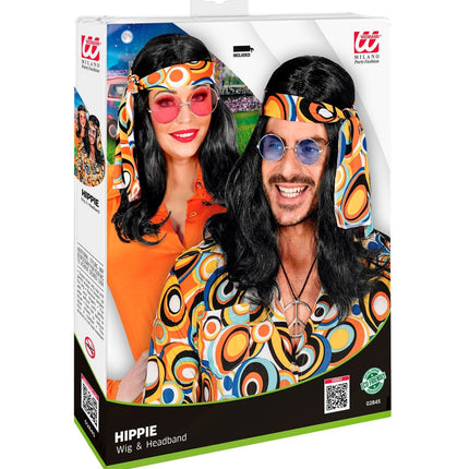 Peluca Disco 70S Negra Con Diadema