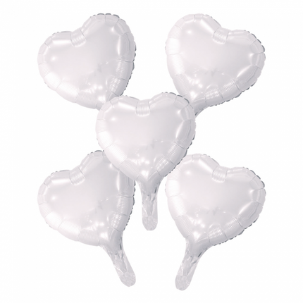 5 Globos de foil corazón con pajita de papel 9" blanco
