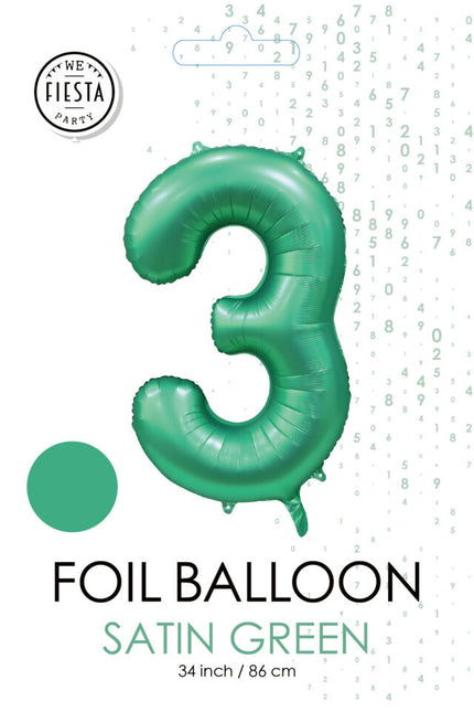 Globo Figura Verde 3 Años Brillo 86cm