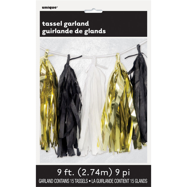 Guirnalda de borlas Oro Negro Blanco 2,7m