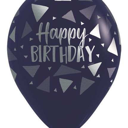 Globos Feliz Cumpleaños Triángulos Azul Marino Tinta Metalizada 30cm 25pcs