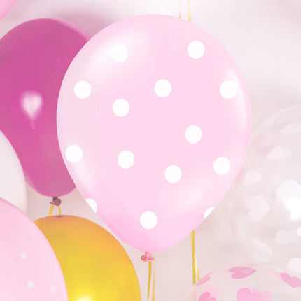 Globos Rosa Claro Lunares Blancos 30cm 6pcs