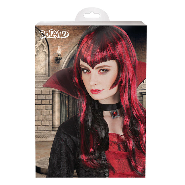 Peluca de Halloween Pelo Largo Rojo Negro