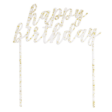 Adorno dorado para tarta de feliz cumpleaños