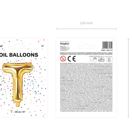 Globo Letra T Oro Vacío 35cm