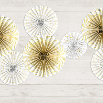 Abanicos de Papel Oro Blanco Set 23-40cm 4 piezas