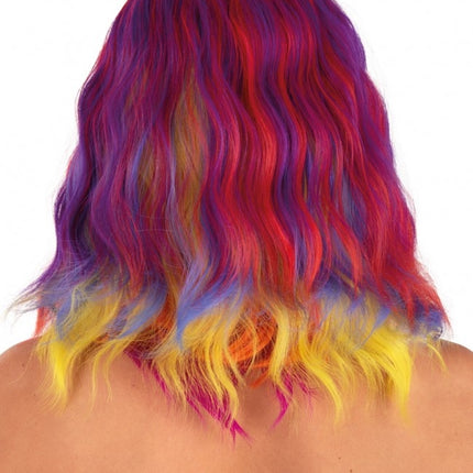 Peluca Alicia Media Larga Con Ondas Rojo, Amarillo Y Naranja