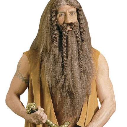 Peluca Vikinga Con Bigote Marrón