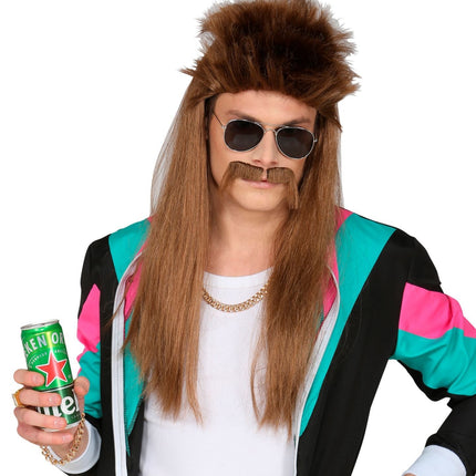 Peluca de los 80 Aso Marrón con bigote