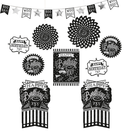 Set Decoración Cumpleaños Feliz Cumpleaños Negro 10 piezas