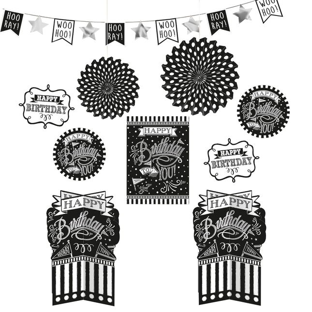 Set Decoración Cumpleaños Feliz Cumpleaños Negro 10 piezas
