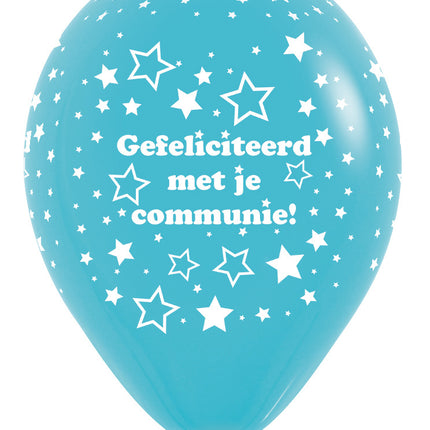 Globos Comunión Estrellas Azul Caribe 30cm 25pcs