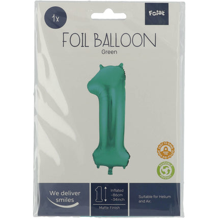 Globo Foil Figura 1 Verde Mate XL 86cm vacío
