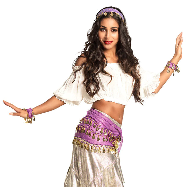 Juego de accesorios Bailarina del vientre morada 4 piezas