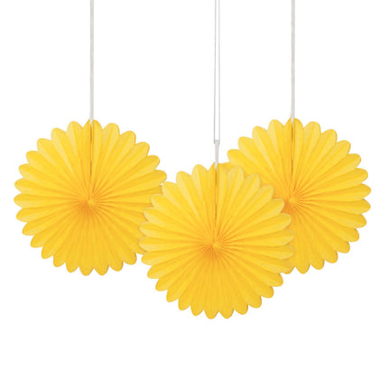 Abanicos de Papel Amarillo 15cm 3pcs