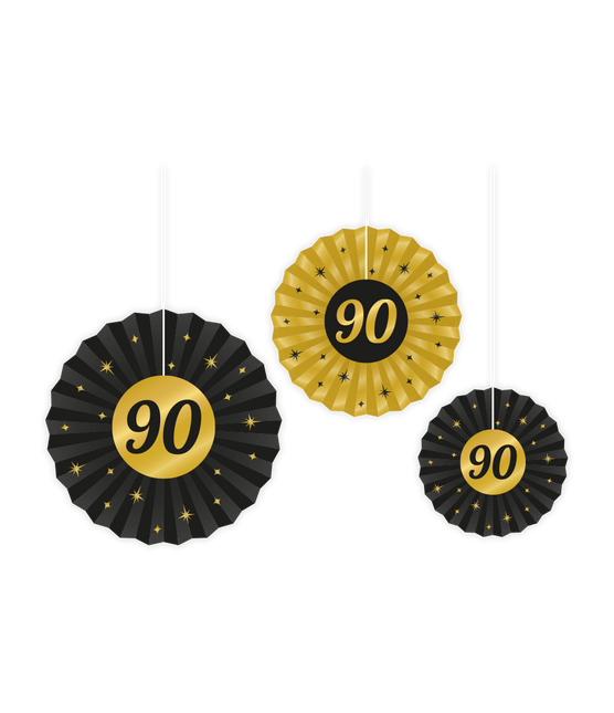 Abanicos de Papel 90 Años Set 20-40cm 3 piezas