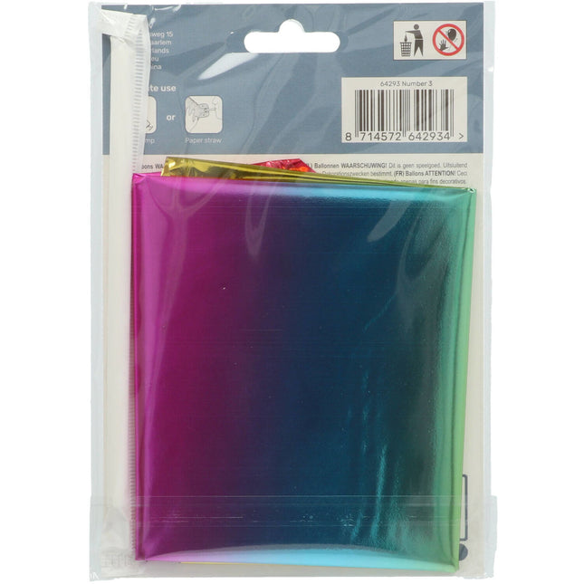 Globo de foil Figura 3 Arco Iris con soporte 72cm