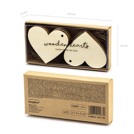 Colgantes Corazón Madera 6cm 10pcs