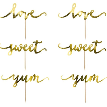 Cupcake Toppers Oro Dulce Amor Yum 13cm 6pcs