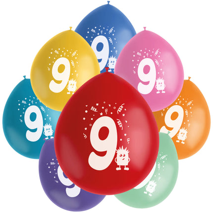 Globos 9 Años Coloreados 23cm 8pcs