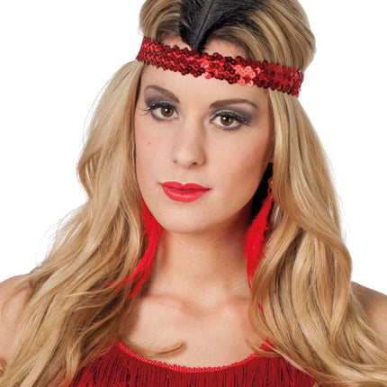 Diadema Charleston Roja Con Pluma