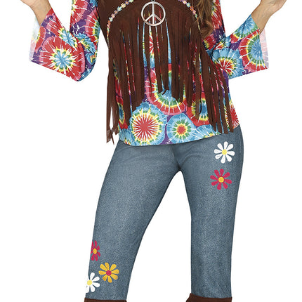 Disfraz Hippie 60S Color Damas Con Chaleco Marrón