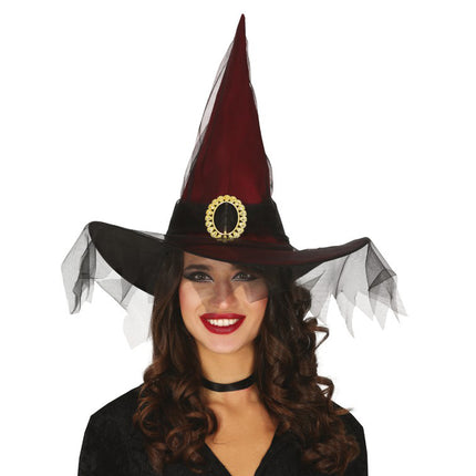 Halloween Sombrero de bruja Velo Rojo