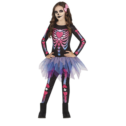Disfraz Esqueleto Halloween Niña Rosa
