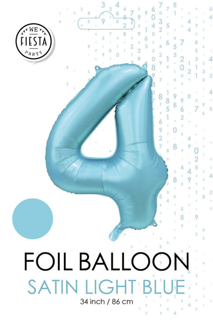 Globo Figura Azul Claro 4 Años Brillo 86cm