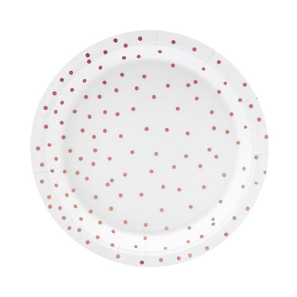 Platos Blancos Lunares Oro Rosa 18cm 6pcs