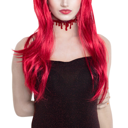Peluca de Halloween Pelo Largo Rojo