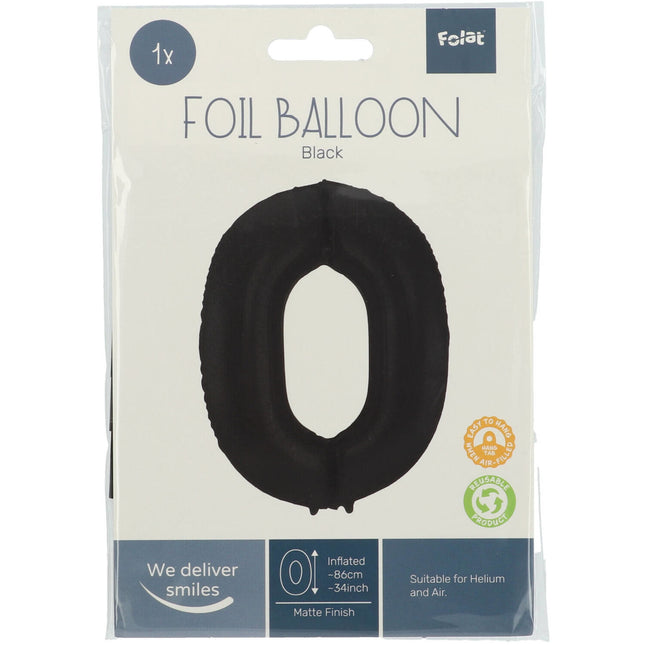 Globo Foil Figura 0 Negro Mate XL 86cm vacío