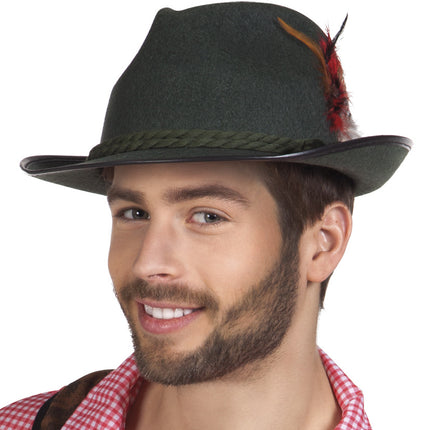 Oktoberfest Sombrero Tiroler Pluma Verde Oscuro