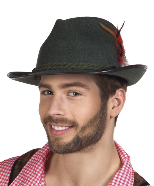 Oktoberfest Sombrero Tiroler Pluma Verde Oscuro
