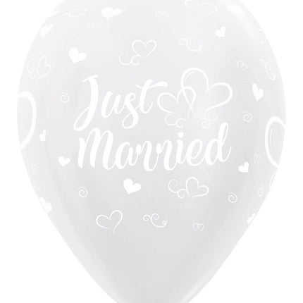 Globos Just Married Corazones Perla Blanco 30cm 25pcs