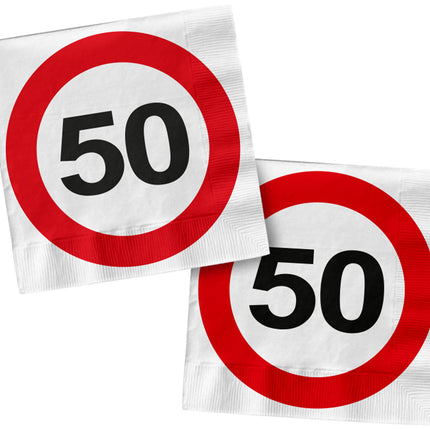 Servilletas 50 Años Señal de Tráfico Cuadrada 33cm 20pcs