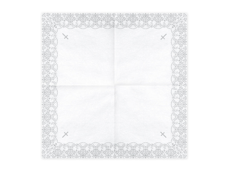 Servilletas Comunión Cruz Plata 33cm 20ud