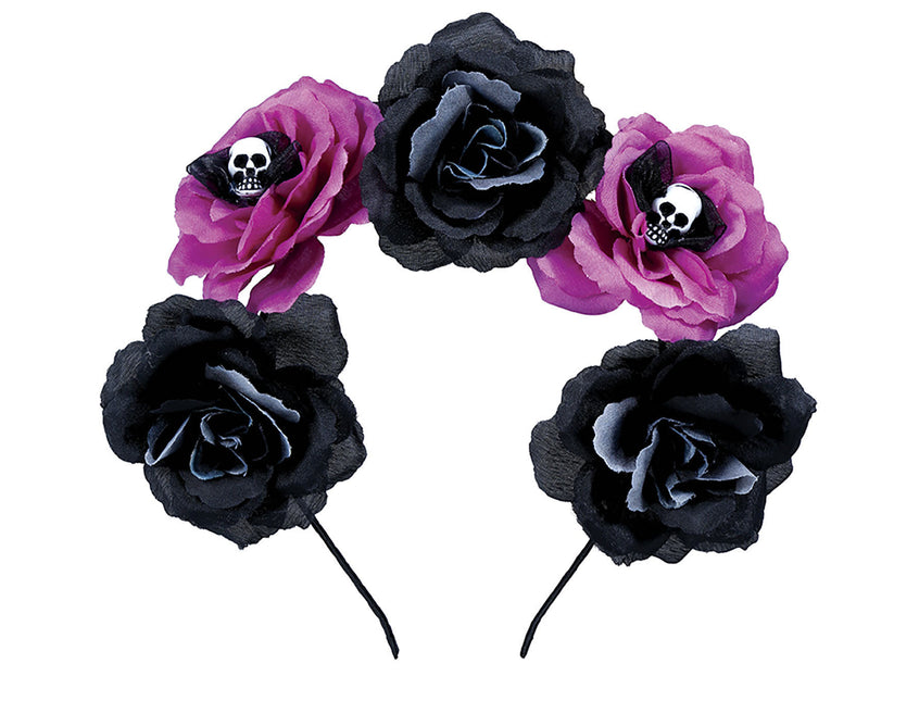 Diadema Halloween Flores Negro Morado