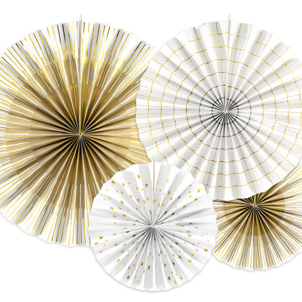 Abanicos de Papel Oro Blanco Set 23-40cm 4 piezas