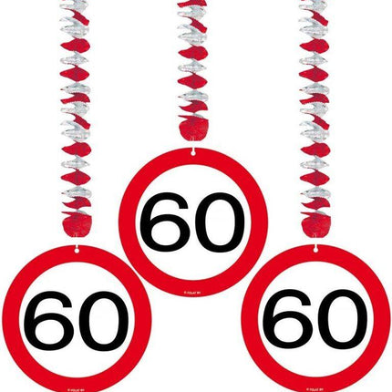 Decoración Colgante 60 Años Señal de Tráfico 17,5cm 3pcs
