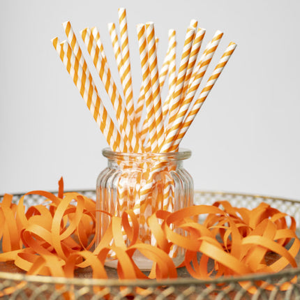 Pajitas de Papel Naranja Rayas 19.7cm 20pcs