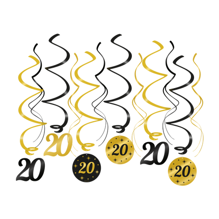 Decoración Colgante Oro Negro 20 Años 70cm