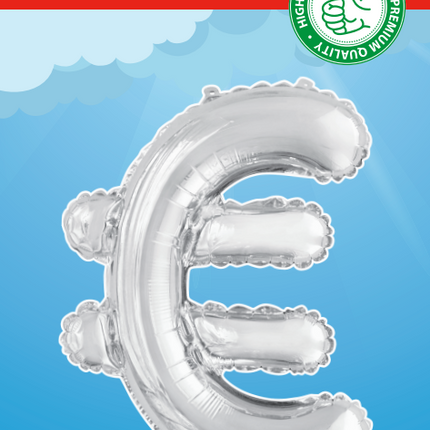 Globo Euro Sign Plata 41cm con Pajita