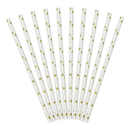 Pajitas de Papel Doradas con Estrellas 19.5cm 10pcs