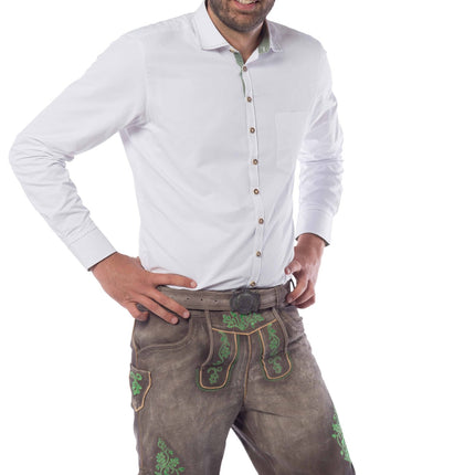 Lederhose Corto de Piel Sombra Verde y Cinturón