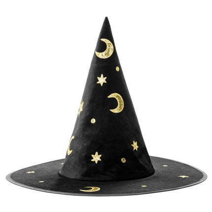 Sombrero de bruja de Halloween dorado negro