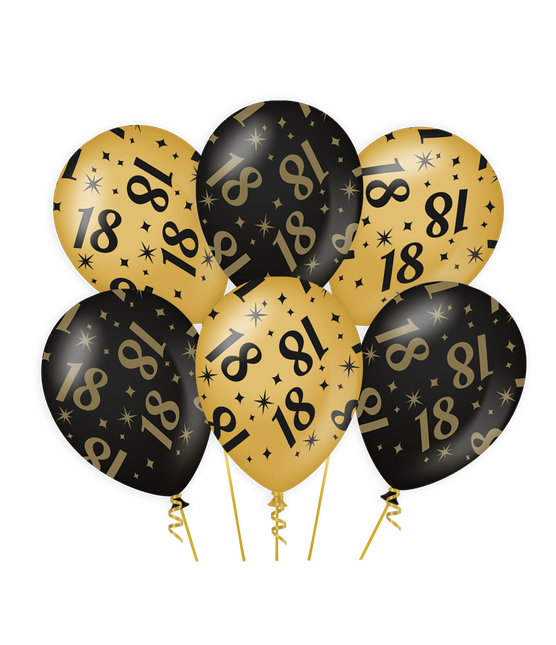 Globos 18 Años Oro Negro 30cm 6pcs