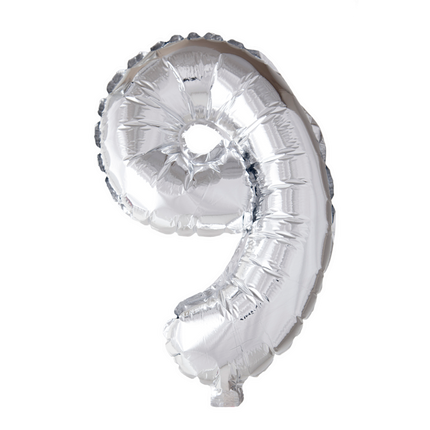Globo Foil Figura 9 Plata 41cm con Pajita