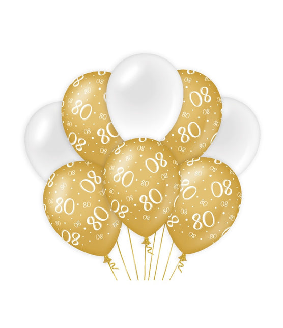 Globos 80 Años Oro Blanco 30cm 8pcs