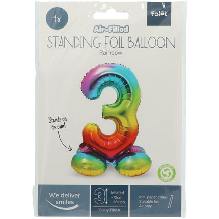 Globo de foil Figura 3 Arco Iris con soporte 72cm